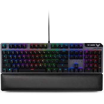 ASUS TUF Gaming K7 Optical-Mech Keyboard with IP56 resistance to dust and water, aircraft-grade aluminum, and Aura Sync lighting