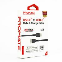PROMATE Powerbeam-CC2 60W Power Delivery Enabled USB-C to USB-C Data Sync & Charge Cable (Black)