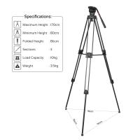 Promate PIXELS-170 Professional Aluminum Video Tripod with Mid-Level Spreader