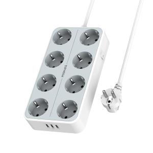 PROMATE PowerCord8EU-2M 3600W High Output 8-Outlet Power Strip with 3 USB Ports