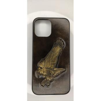 IPHONE 12 CASE ( Leather Silver colour with Eagle )