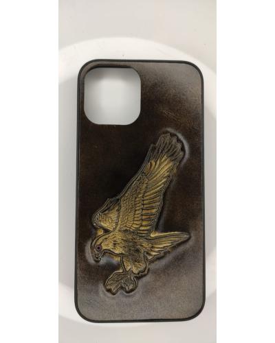 IPHONE 12 CASE ( Leather Silver colour with Eagle )