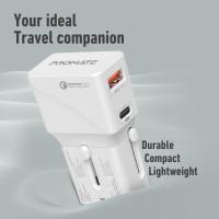Promate Sleek Universal Travel Adapter with 20W Power Delivery & Quick Charge 3.0 WHITE