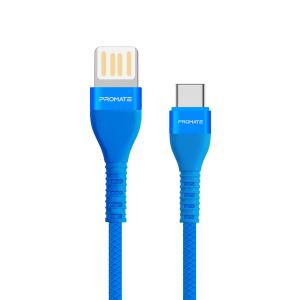 PROMATE Vigoray-C Tangle-free and Long Lifespan USB-C Cable (BLUE)
