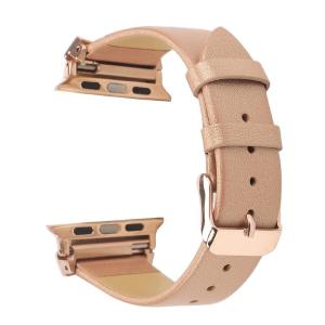 Promate Leather Watch Band Replacement with Metal Buckle for Apple Watch Series 38/40mm,GOLD