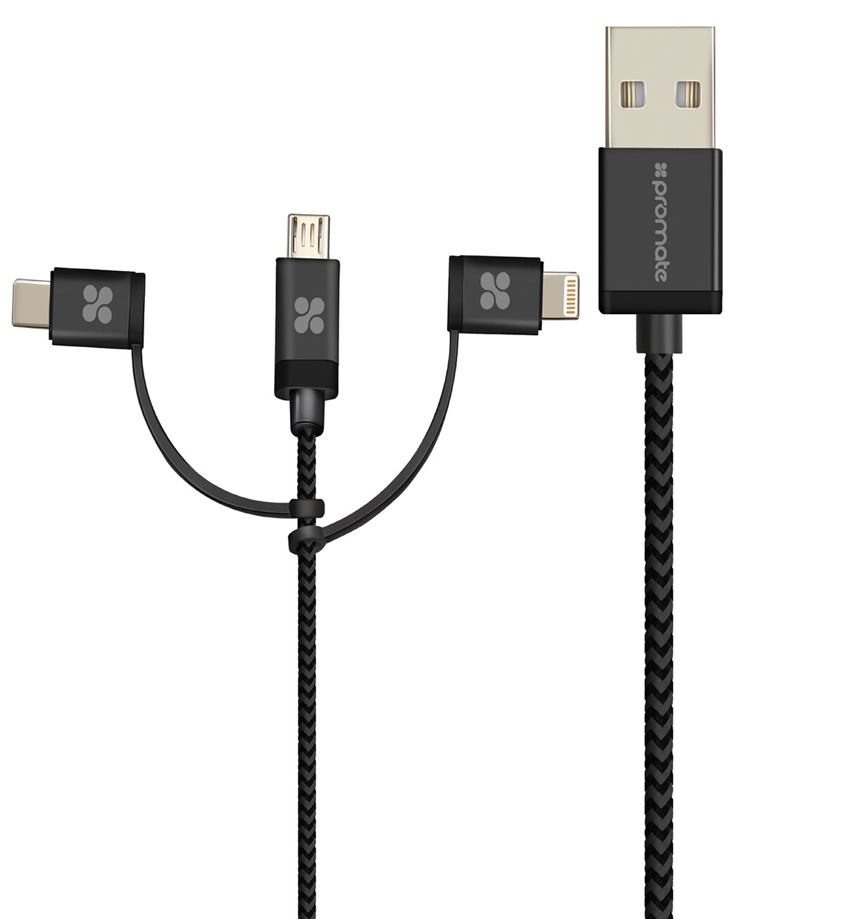 PROMATE UniLink-Trio Charge and Sync Cable with Lightning, USB-C, and Micro-USB Connectors