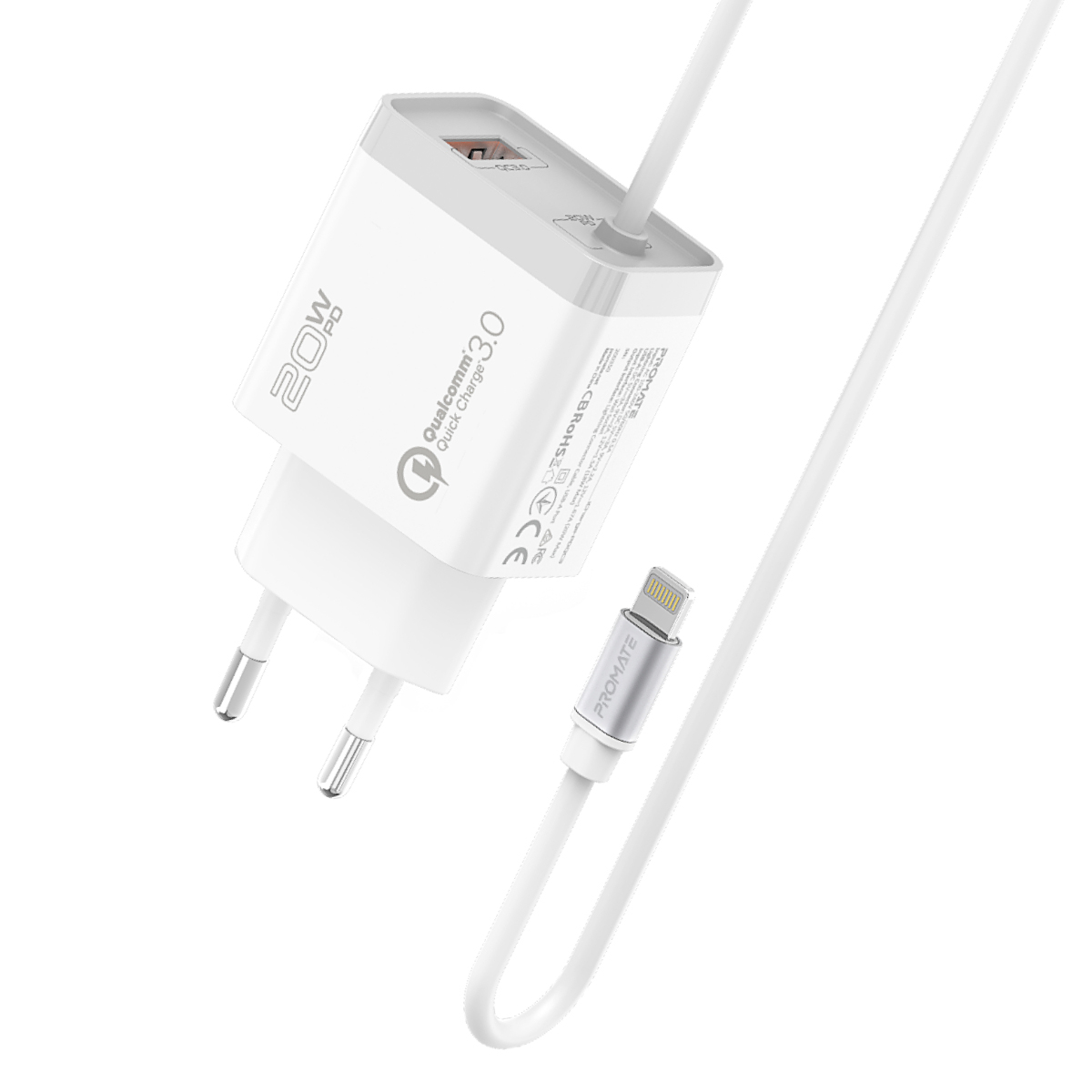 Promate 20W Ultra-Fast Charging Wall Charger (WHITE)