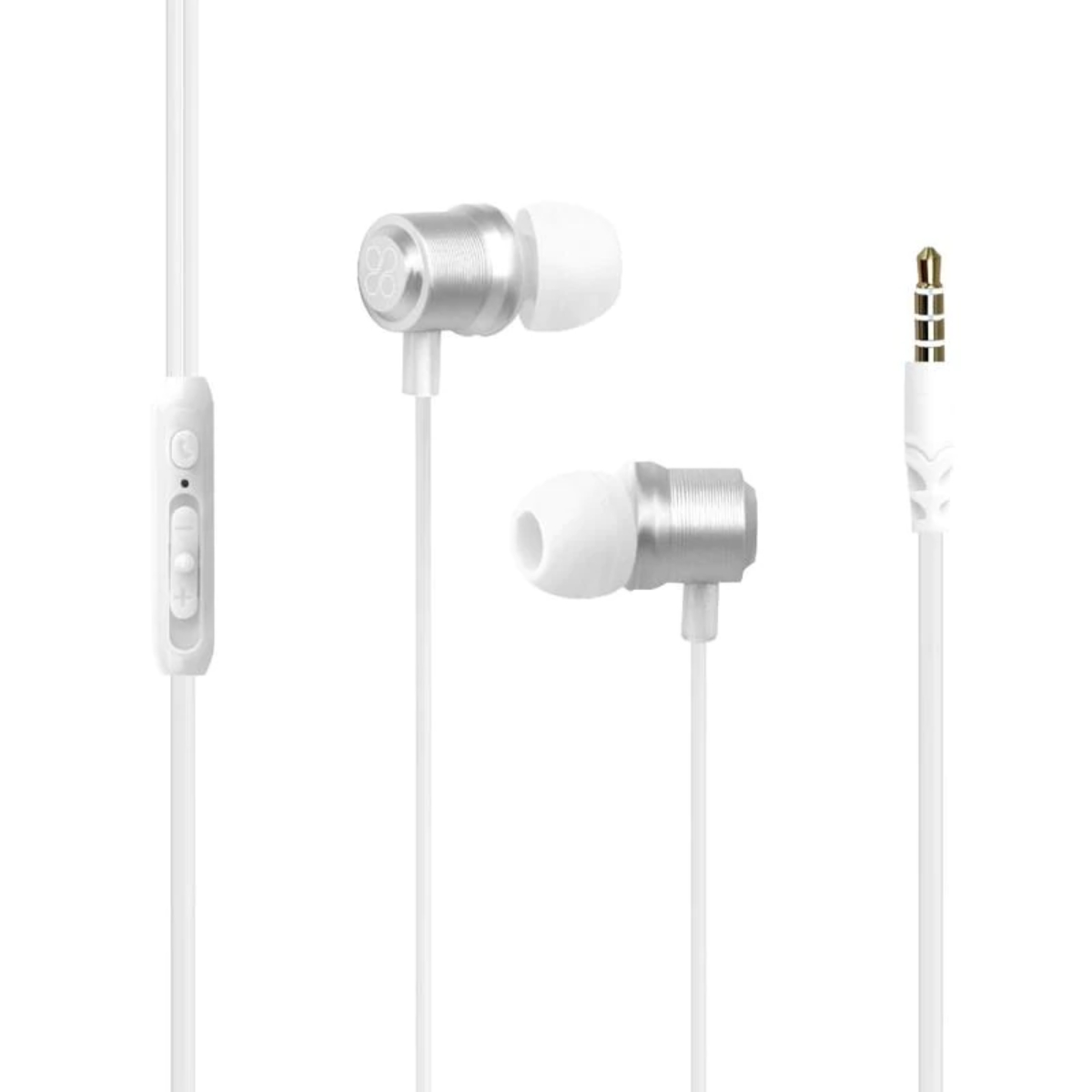 -Ear Stereo Earphones withPROMATE Travi Dynamic In In-Line Microphone ( white)
