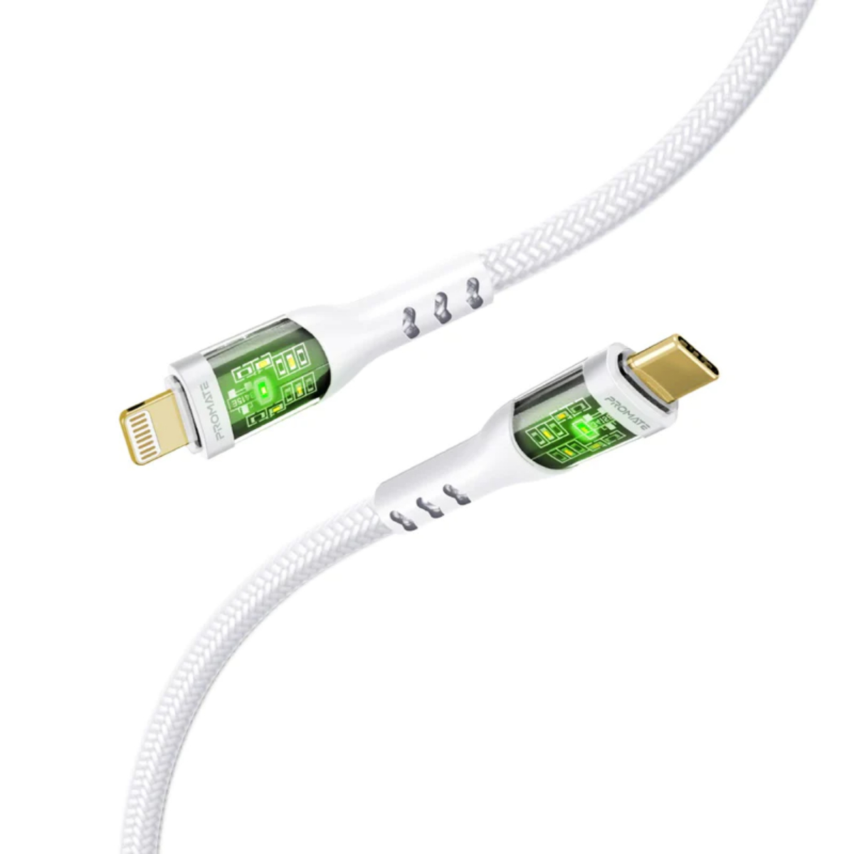 27W Power Delivery USB-C to Lightning Cable with Transparent Shells White